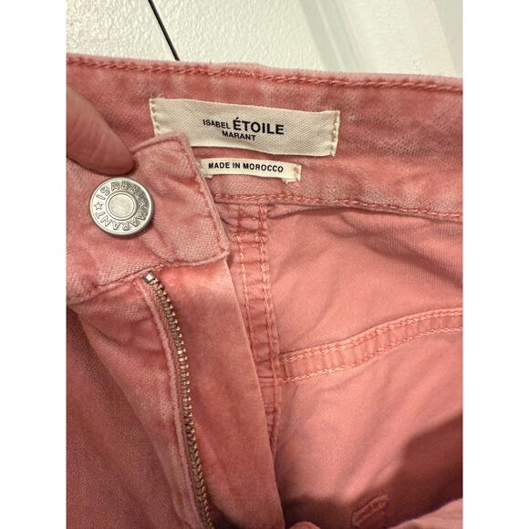 Isabel Marant 4 Anyree Pink VELVET $258 High Rise Pants Crop Flare Leg Jeans 36 - Picture 5 of 14